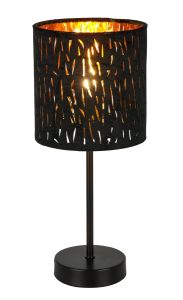 TUXON Tischleuchte Metall schwarz, Samt schwarz goldfarben, Schalter, D:150, H:350, exkl. 1xE14 40W