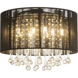 BAGANA Deckenleuchte chrom, Seide schwarz, Glaskristalle klar, inkl. 10676 LED, D:400, H:290, inkl.