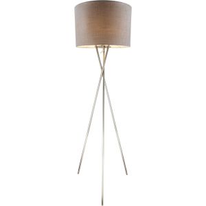 PACO Stehleuchte nickel matt, Kunststoff, Textil grau, Kabel: 1,8m, Schalter, D:620, H:1600, exkl. 1