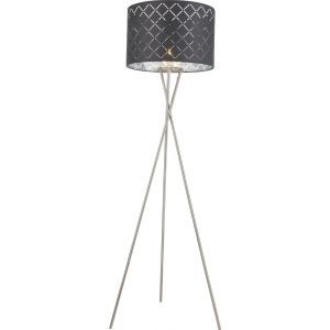 CLARKE Stehleuchte nickel matt, Textil schwarz goldfarben, Schirm mit Dekorstanzungen, Kabel 1,8 m,