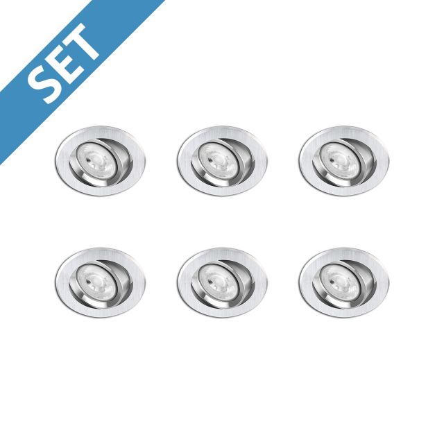 GU10 Einbaurahmen, 6 STK, nickel gebürstet, inkl. GU10 Fassung, schwenkbar, 68mm Lochausschnitt
