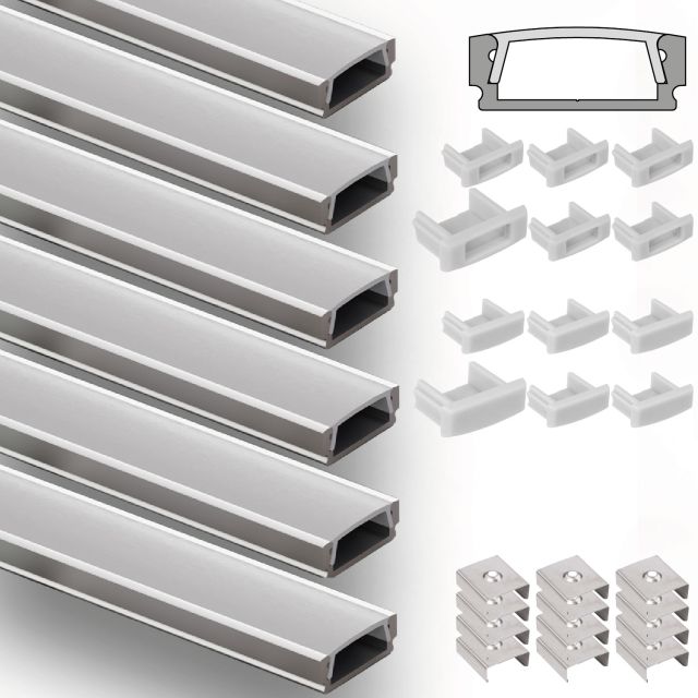 LED Aufbauprofil Mini12 Set, 600cm (6x 100cm), Alu eloxiert, inkl. Endkappen