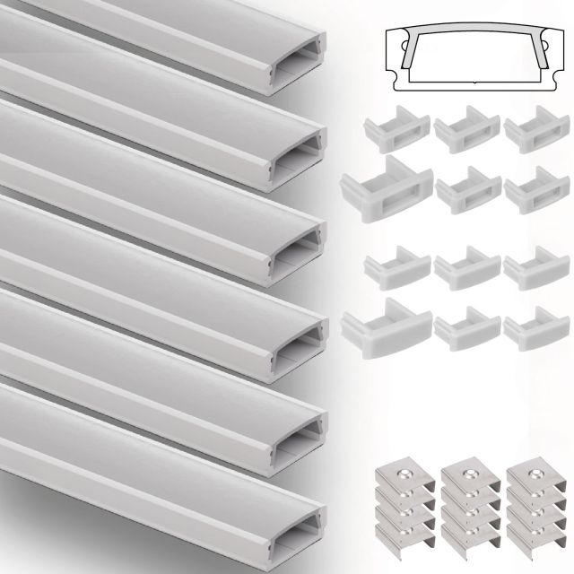 LED Aufbauprofil Mini12 Set, 600cm (6x 100cm), weiß, inkl. Endkappen