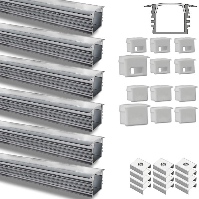 LED Einbauprofil Midi12 Set, 600cm (6x 100cm), Alu eloxiert, inkl. Endkappen