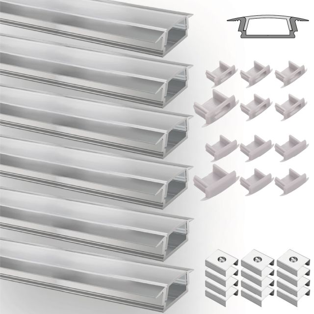 LED Einbauprofil Mini12 Set, 600cm (6x 100cm), Alu eloxiert, inkl. Endkappen