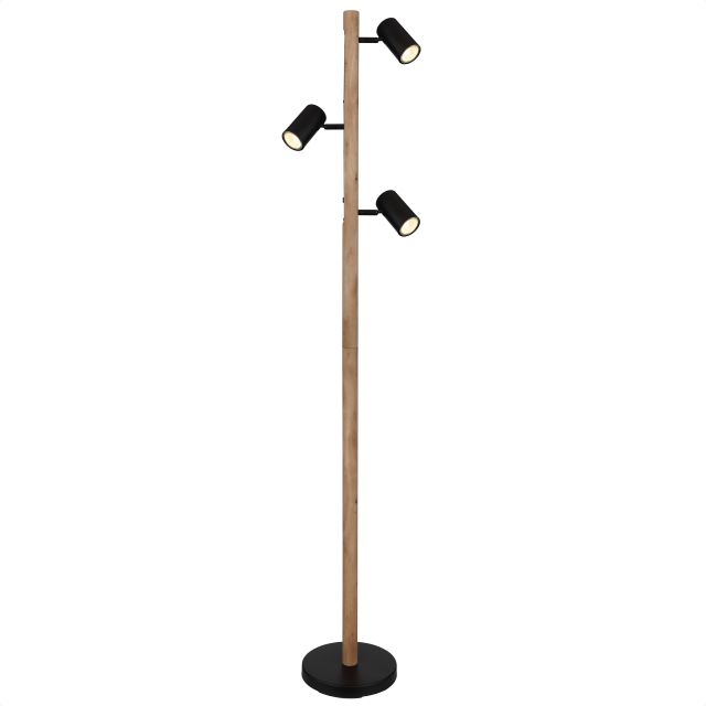 LED Stehleuchte, Holz dunkelbraun, 3x GU10 Leuchtmittel