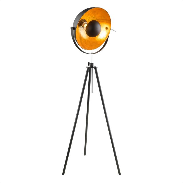 LED Stehleuchte Lenn, Metall schwarz/goldfarben, Schirm schwenkbar, höhenverstellbar
