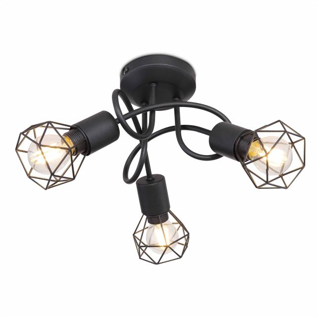 LED Deckenleuchte, Metall schwarz, 3x E14