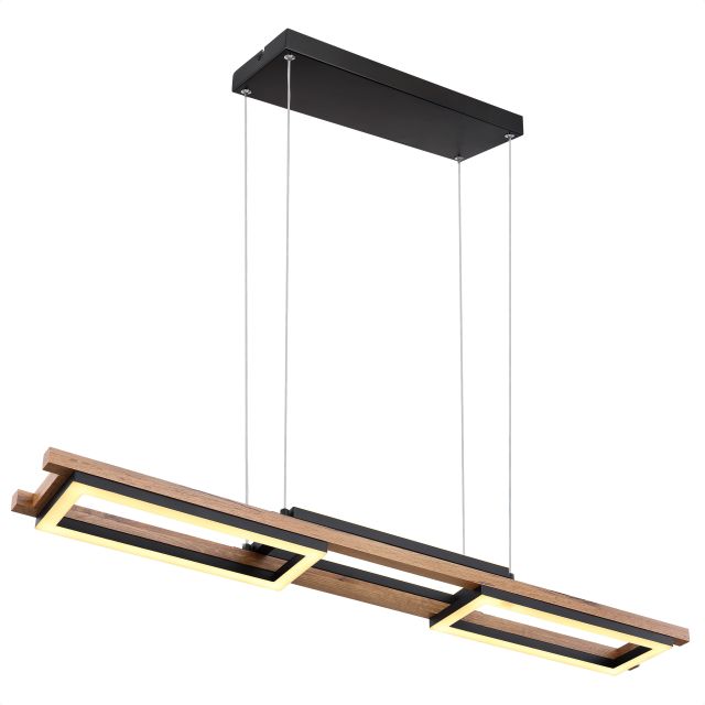 LED Hängeleuchte, Metall schwarz/Holz, 3000K