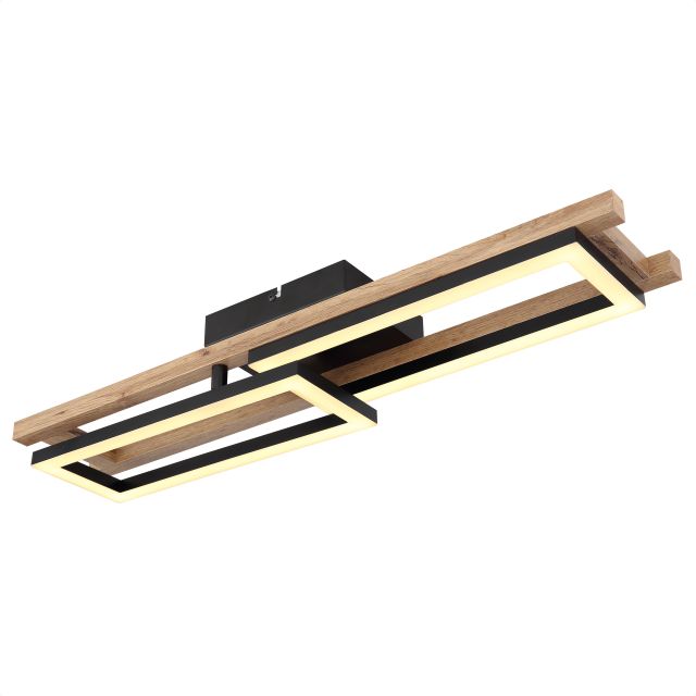 LED Deckenleuchte, Metall schwarz/Holz, 3000K