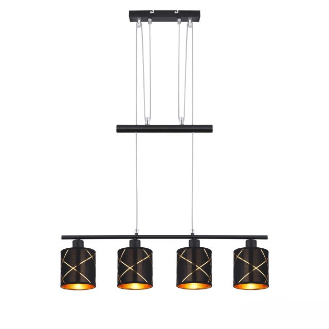 LED Hängeleuchte, Metall schwarz matt, 4x E27 Leuchtmittel