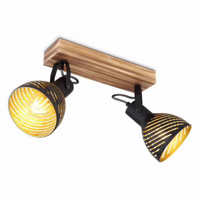 LED Strahler, Holz dunkelbraun, 2x E27