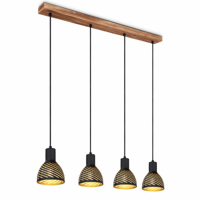LED Hängeleuchte, Metall Holzoptik, 4x E27 Leuchtmittel