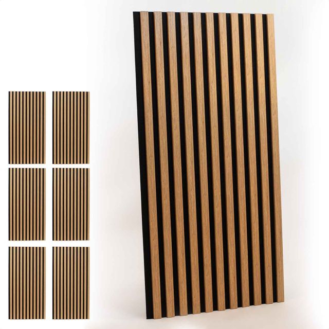 Akustikpaneel Set, mit 6x 120x60x2cm, Eiche Artisan Natur furniert, Filz: Schwarz