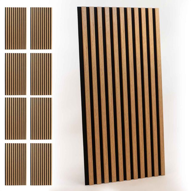 Akustikpaneel Set, mit 8x 120x60x2cm, Eiche Artisan Natur furniert, Filz: Schwarz