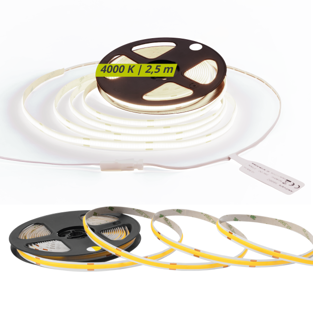 LED Streifen COB 24V 2,5m 4000K Warmweiß CRI90 11W/m 1050 lm/m IP20