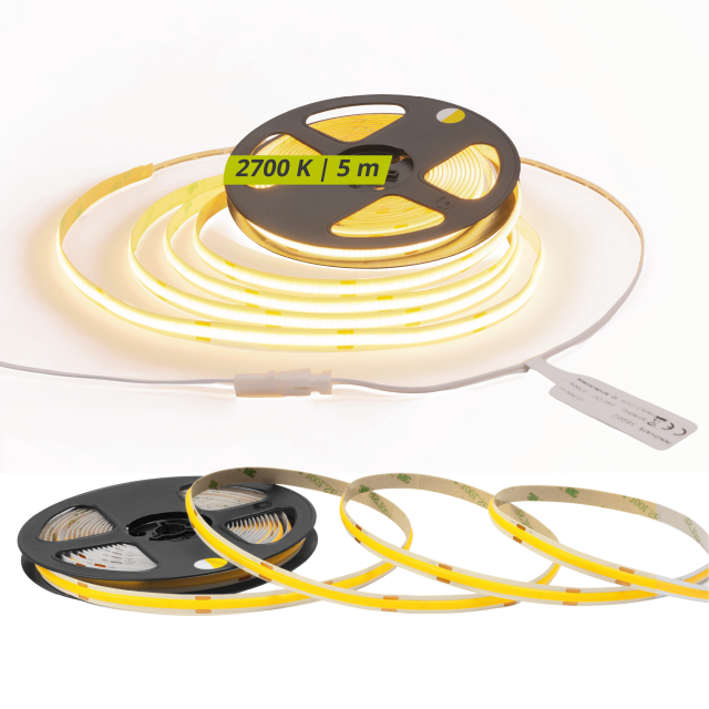 LED Streifen COB 24V 5m 2700K Warmweiß CRI90 11W/m 1050 lm/m IP65