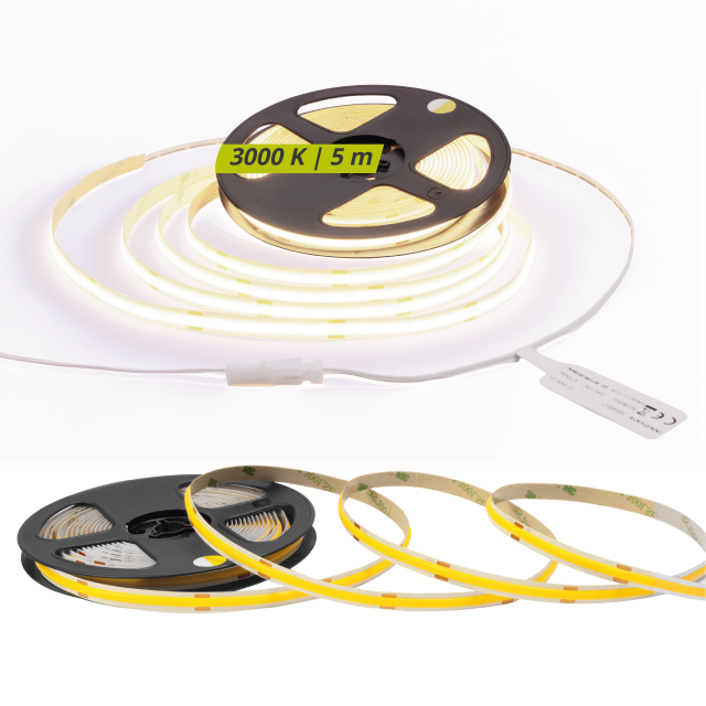 LED Streifen COB 24V 5m 3000K Warmweiß CRI90 11W/m 1050 lm/m IP65