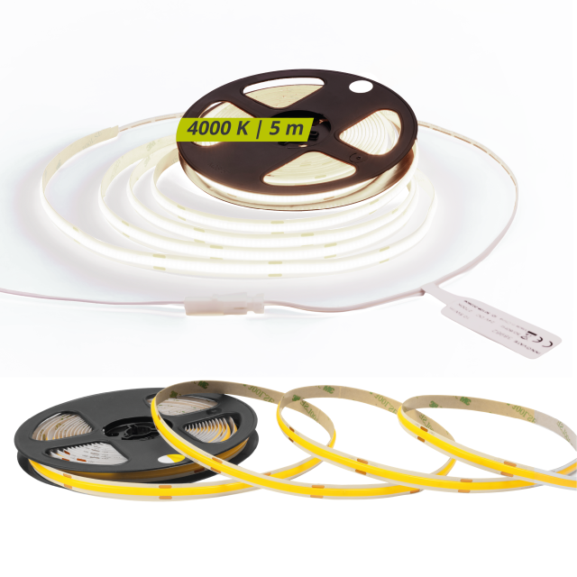 LED Streifen COB 24V 5m 4000K Warmweiß CRI90 11W/m 1050 lm/m IP65