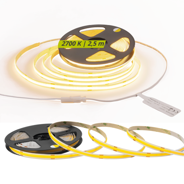 LED Streifen COB 24V 2,5m 2700K Warmweiß CRI90 11W/m 1050 lm/m IP65