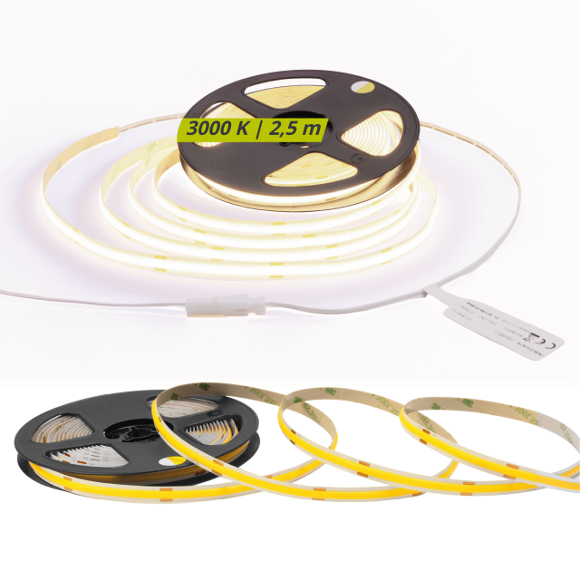 LED Streifen COB 24V 2,5m 3000K Warmweiß CRI90 11W/m 1050 lm/m IP65