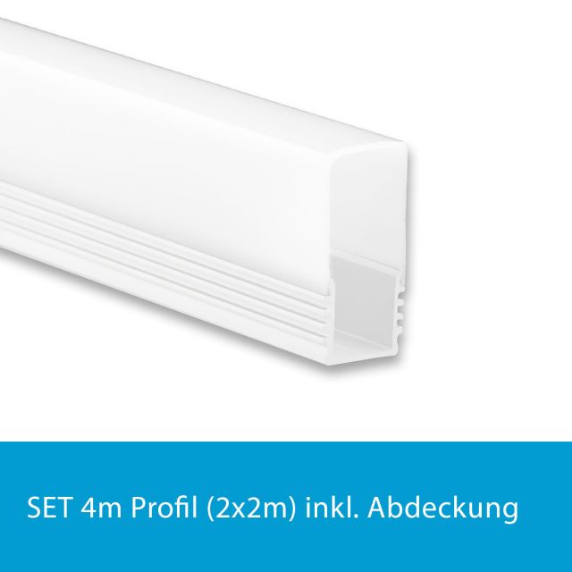 Profi LED SET 4M (2x2M) Aufbauprofil Maxi 12 w inkl. hoher milchiger Abdeckung