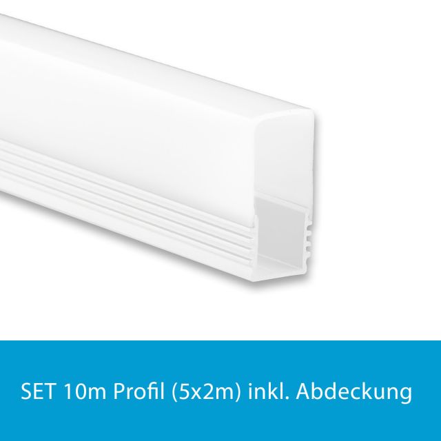 Profi LED SET 10M (5x2M) Aufbauprofil Maxi 12 w inkl. hoher milchiger Abdeckung