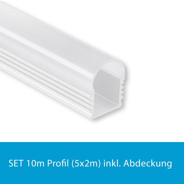Profi LED SET 10M (5x2M) Aufbauprofil Maxi 12 w inkl. runder milchiger Abdeckung
