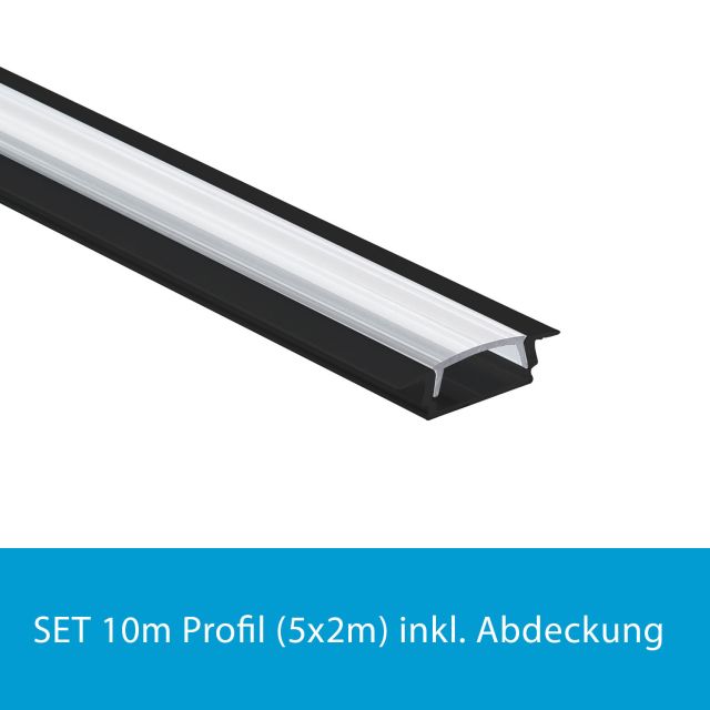 Profi LED SET 10M (5x2M) Einbauprofil Mini 12 schwarz inkl. klarer Abdeckung
