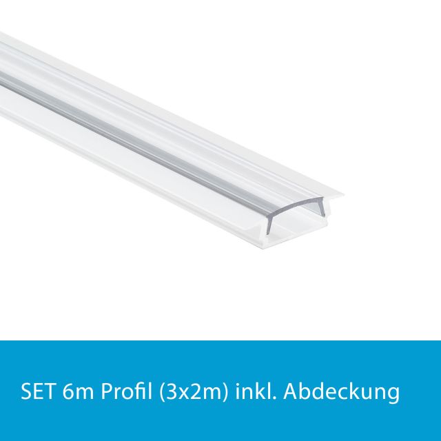 Profi LED SET 6M (3x2M) Einbauprofil Mini 12 weiss inkl. klarer Abdeckung