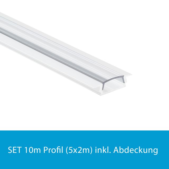 Profi LED SET 10M (5x2M) Einbauprofil Mini 12 weiss inkl. klarer Abdeckung