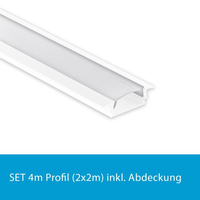 Profi LED SET 4M (2x2M) Einbauprofil Mini 12 weiss inkl. milchiger Abdeckung