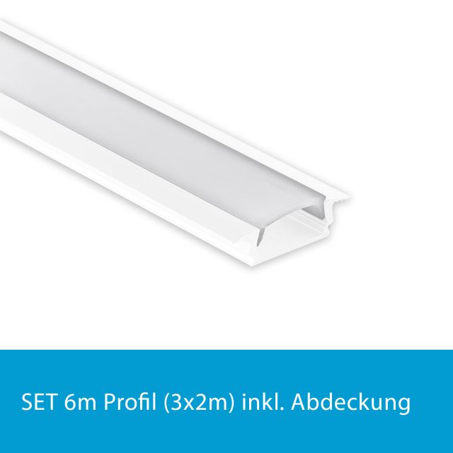Profi LED SET 6M (3x2M) Einbauprofil Mini 12 weiss inkl. milchiger Abdeckung