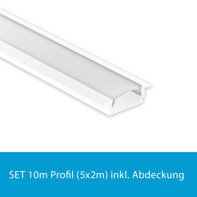 Profi LED SET 10M (5x2M) Einbauprofil Mini 12 weiss inkl. milchiger Abdeckung