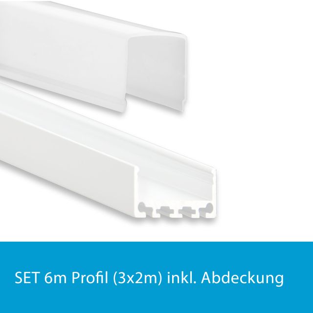 Profi LED SET 6M (3x2M) Aufbauprofil Mini 24 flach mit hoher opaler Abdeckung