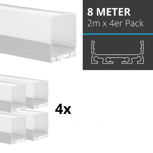 Profi LED SET 8M (4x2M) Aufbauprofil Mini 24 flach mit hoher opaler Abdeckung