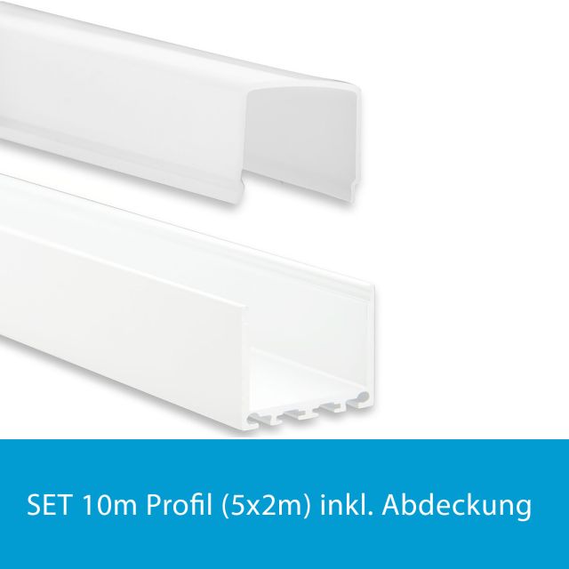 Profi LED SET 10M (5x2M) Aufbauprofil Maxi 24 weiss inkl. milchiger Abdeckung