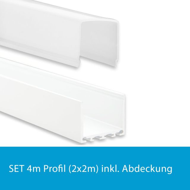 Profi LED SET 4M (2x2M) Aufbauprofil Maxi 24 w inkl. hoher milchiger Abdeckung