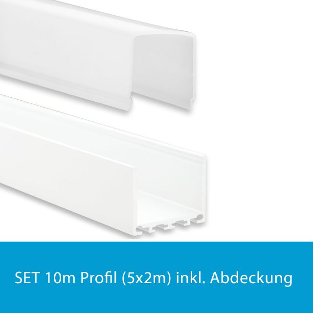 Profi LED SET 10M (5x2M) Aufbauprofil Maxi 24 w inkl. hoher milchiger Abdeckung