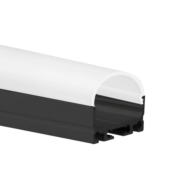Profi LED Aufbauprofil Mini 24 schwarz, 2 Meter inkl. runder milchiger Abdeckung