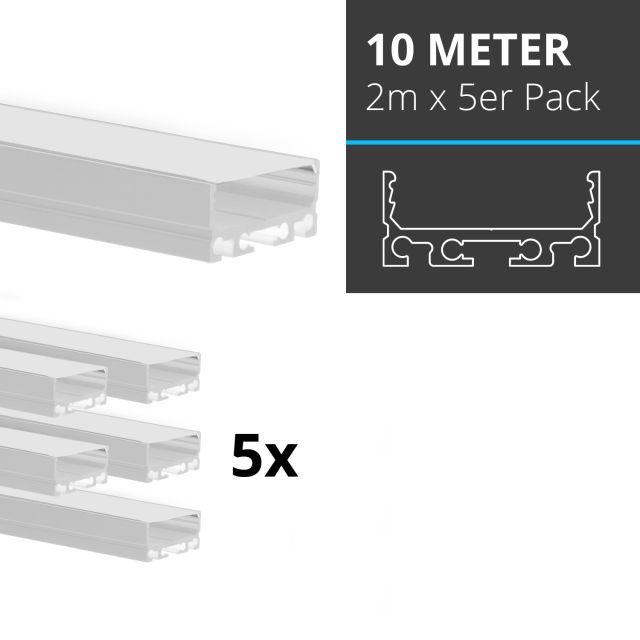 Profi LED SET 10M (5x2M) Aufbauprofil Mini 24 weiss mit flacher opaler Abdeckung