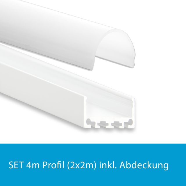 Profi LED SET 4M (2x2M) Aufbauprofil Mini 24 weiss mit runder opaler Abdeckung