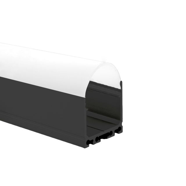 Profi LED Aufbauprofil Maxi 24 schwarz, 2 Meter inkl. runder milchiger Abdeckung