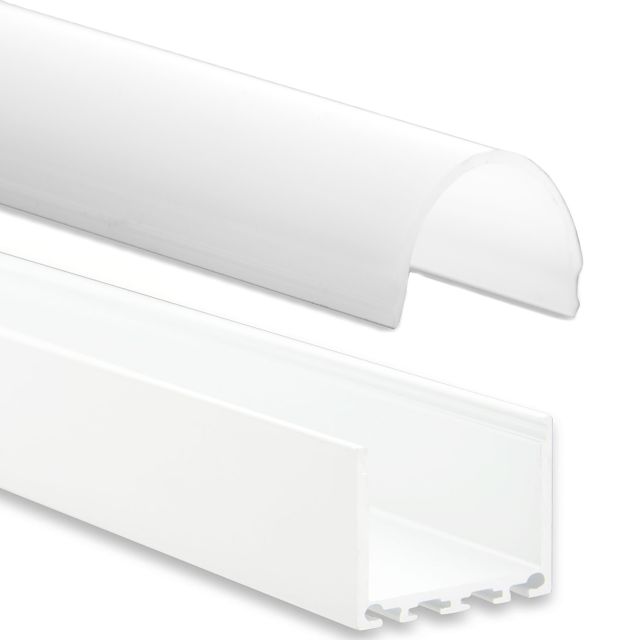 Profi LED Aufbauprofil Maxi 24 weiss, 2 Meter inkl. runder milchiger Abdeckung