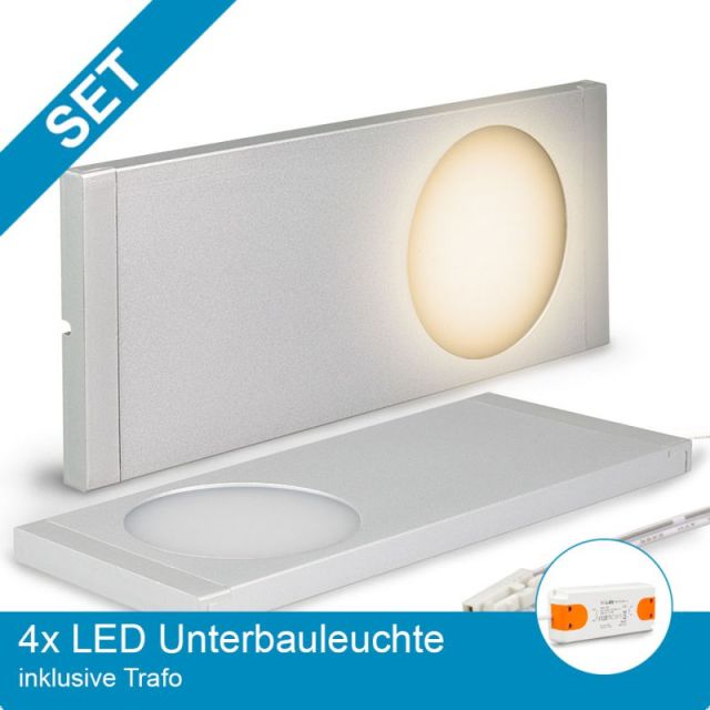SET 4x LED Unterbauleuchte silber + Trafo