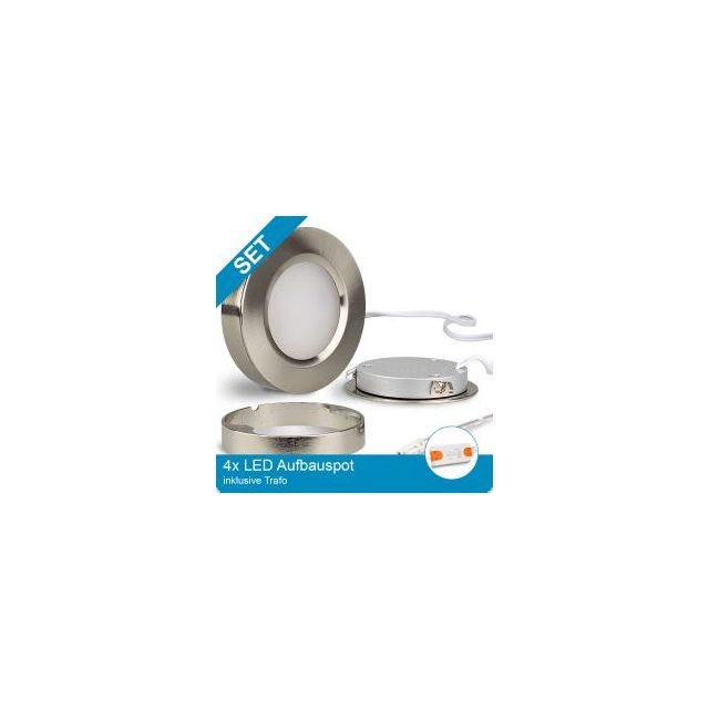 SET 4x LED Aufbauspot nickel gebürstet + Trafo