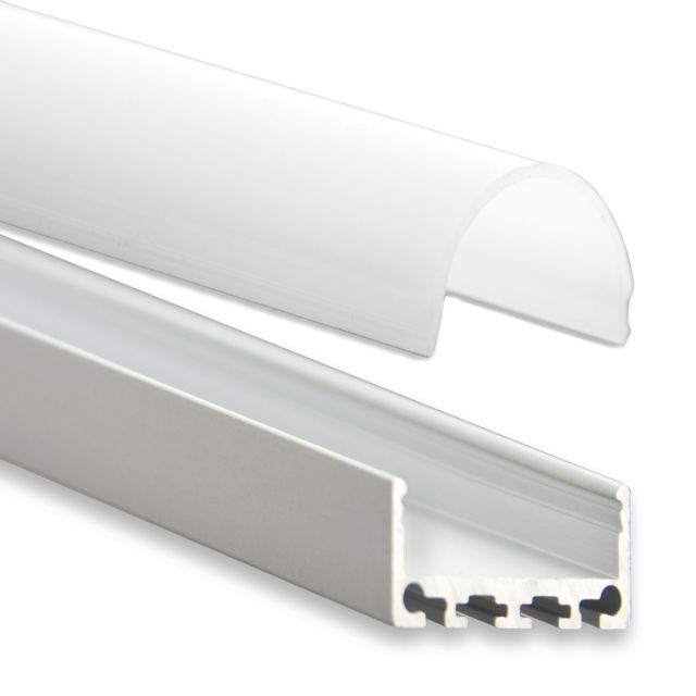 Profi LED Aufbauprofil Mini 24 flach, 2 Meter inkl. runder milchiger Abdeckung