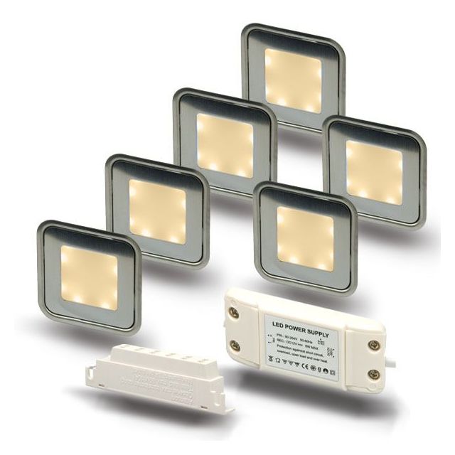 SET 6x Bodenstrahler EASY-LIGHT- quadratisch- IP54- edelstahl- warmweiß