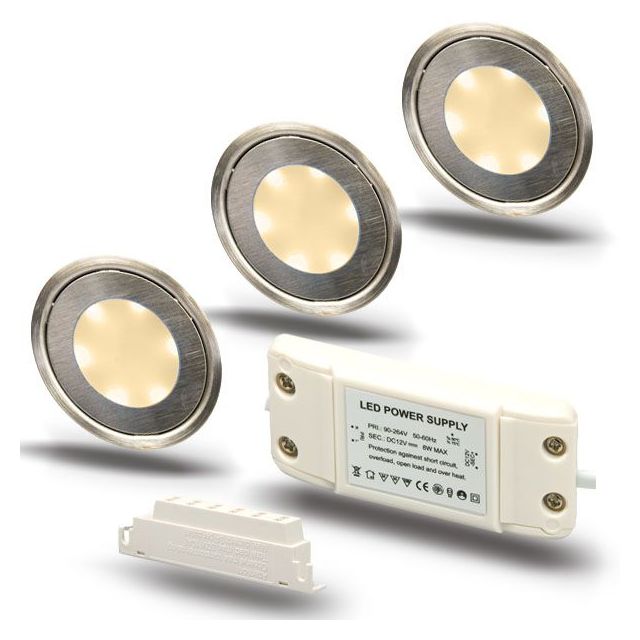 SET 3x Bodenstrahler EASY-LIGHT- rund- IP54- edelstahl- warmweiß