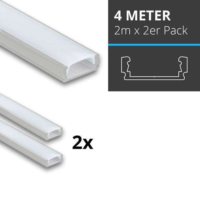 Profi LED SET 4M (2x2M) Aufbauprofil Mini 12 klar inkl. Abdeckung klar